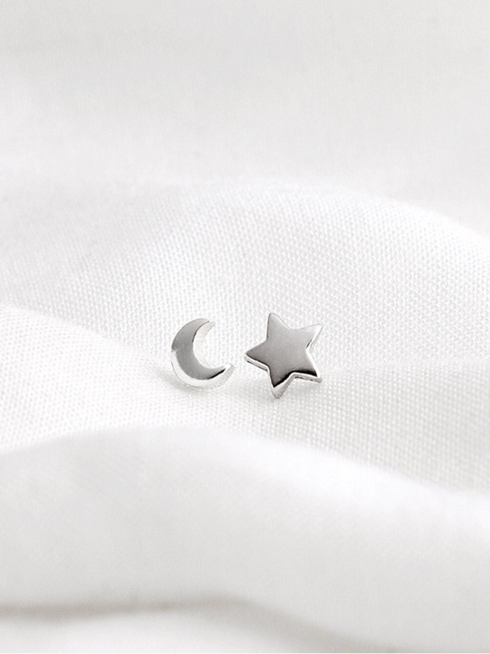 925 Sterling Silver Star and Moon Stud Earrings